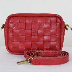 Madewell Red (Matte) Leather Transport Camera Bag – Woven Leather Crossbody